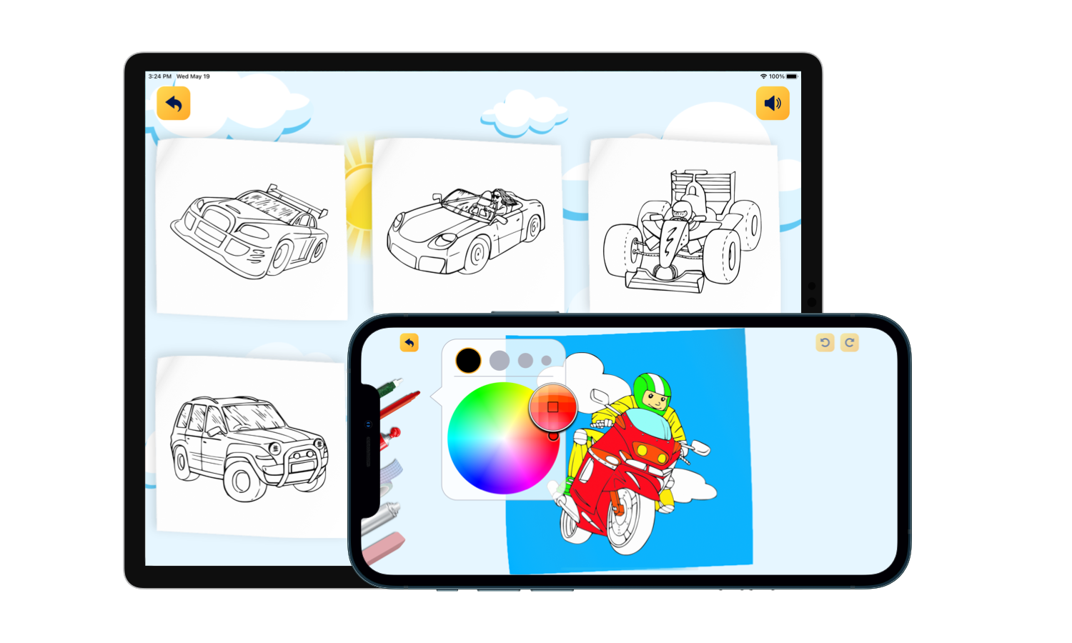 Boys Coloring Book. Draw on go